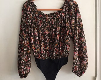 Fredricks of hollywood floral off shoulder bodysuit thong size m