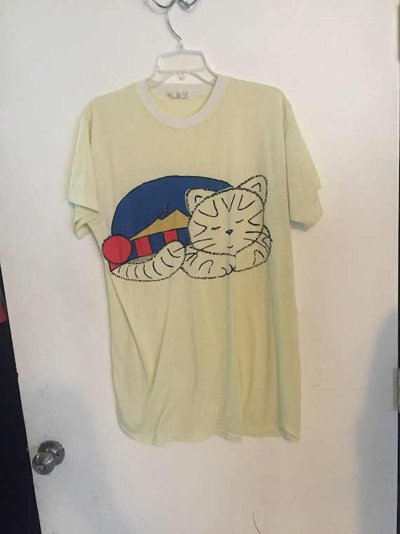 Vintage paper thin tee cat lover japan size XL yel