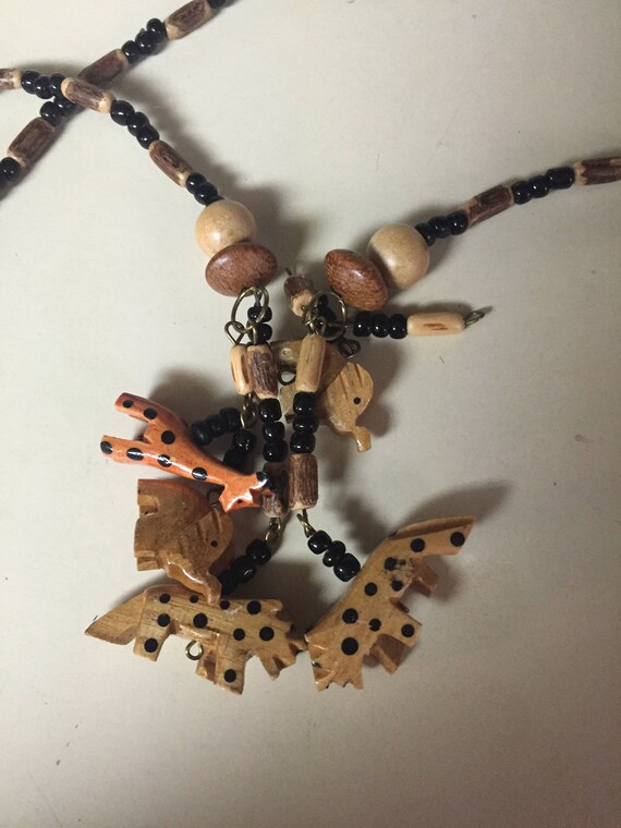 Vintage wooded & beaded safari animal necklace mi… - image 4
