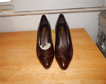 Vintage 80 s sesto meucci beau cuir brun pmps serpent brevets suede