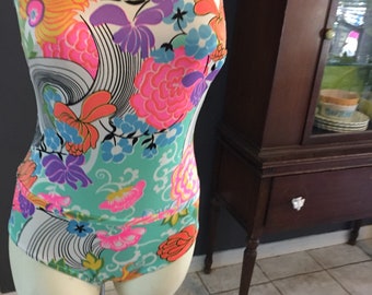 Sandcastle pin up pointy sujeta traje de baño neón estampado floral tamaño 10