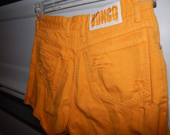 Hot vintage 90s distressed high waisted jeans by Bongo in a yellow orange shade size 13