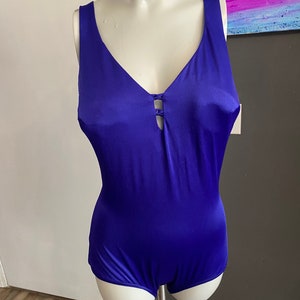 vintage 70s 80s  Maxine of Hollywood pointy bra one piece purple swimsuit