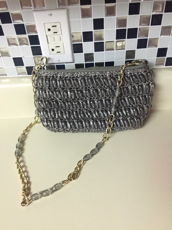 Vintage gaymode gray woven straw & beaded purse j… - image 1