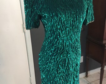 Vintage laurence kazar green sequin holiday dress size s
