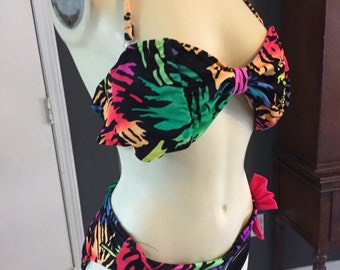 Vintage neon catalina bikini size 12 zebra