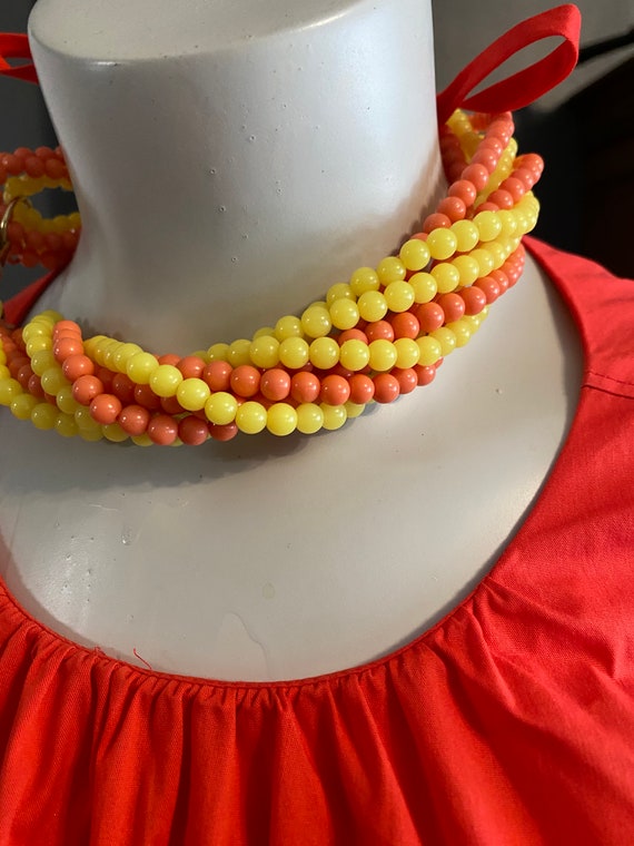 Vintage lucite coral orange & yellow multi strand 