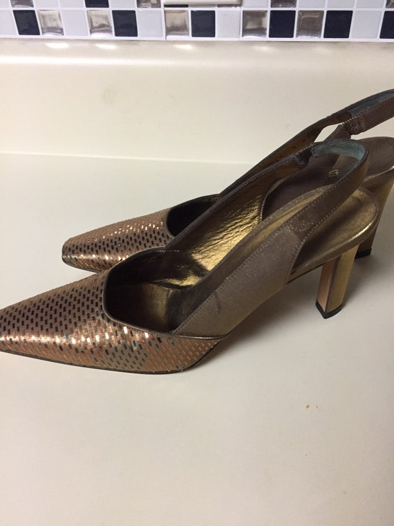 St. John shimmer satin pumps bronze size 6 sling … - image 5