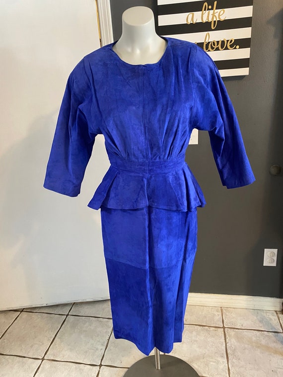 G III Leather Design Royal Blue Suede Leather Rocker Dress Size 7/8 Open  Back Peplum - Etsy