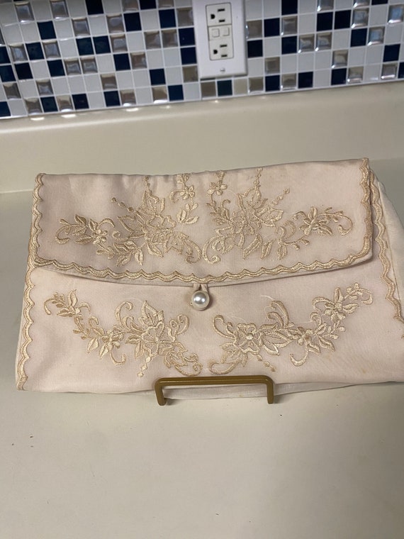 Handmade dainty wedding clutch embroidered floral