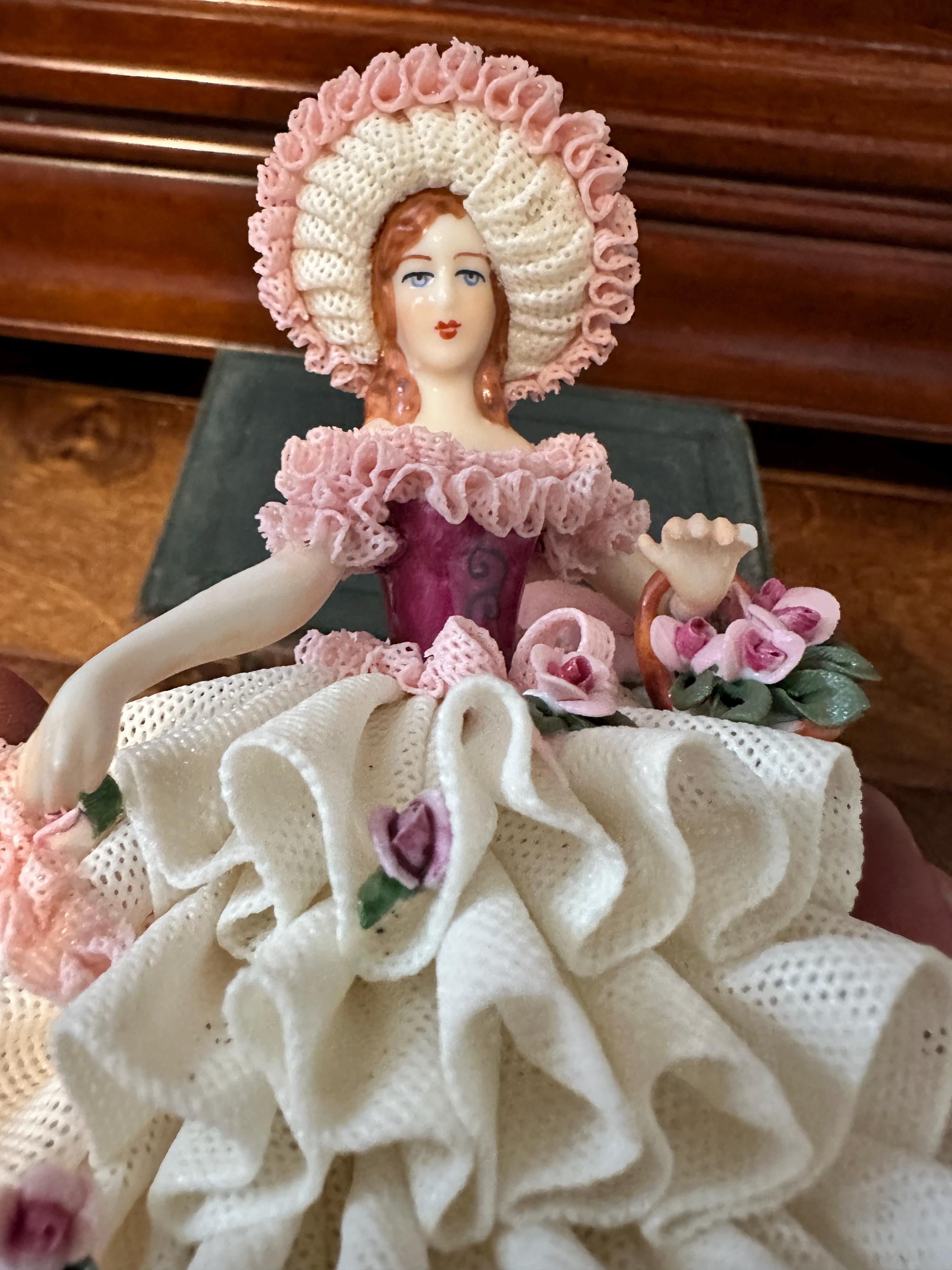 Vintage Dresden Porcelain Figurine: Lady With Lace Dress, Made in