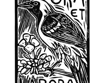 Digital Download- Hooded Oriole: Ora et Labora linocut image