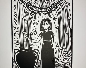 The Woman with a Hemmorhage Original Linocut Print