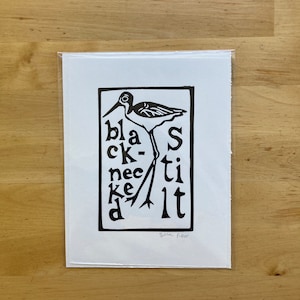 Beach Birds: Black-necked Stilt Original Linocut Print