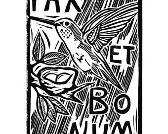 Digital Download- Rufous Hummingbird: Pax et Bonum linocut image