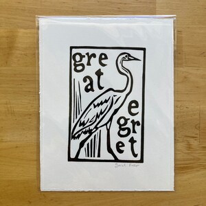 Beach Birds: Great Egret Original Linocut Print