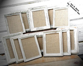 FIVE 5x7 Picture Frames For Table Number Or Centerpiece in Either Shabby Photo Frames Chic Aqua Mint - Navy - Gray - White or Peach 5 by 7