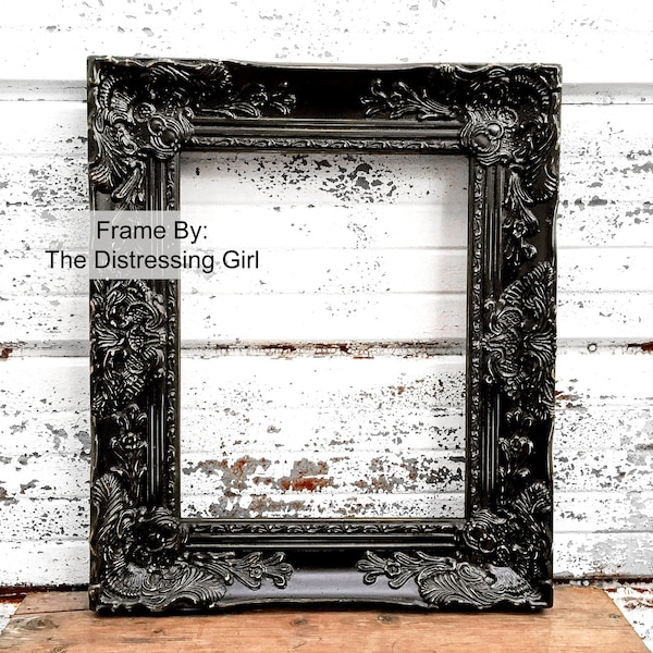 11x14 Black Ornate Picture Frame 3" Thick Chunky Vintage Rustic Shabby Chic Painted Distressed Black Victorian Princess Frame Great Gift