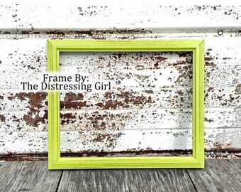 8 5 x 11 Chartreuse Frame Wooden Painted Neon Lemon Lime Green Yellow Frame Rustic Shabby Chic Bright Document standard size frame