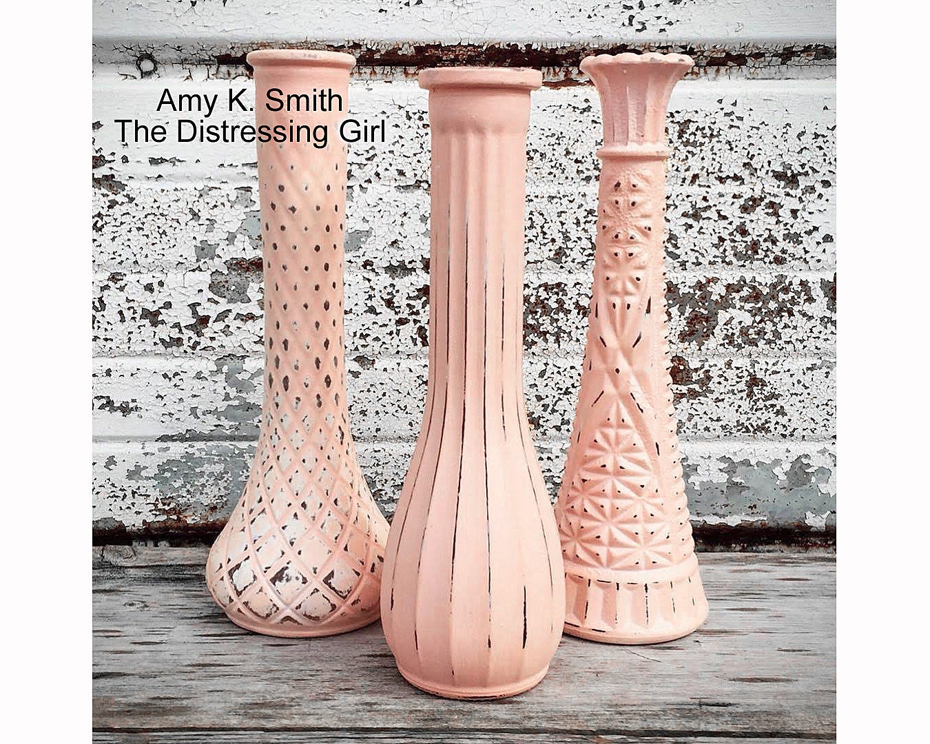 3 Soft Peach Vases Set of Three Mixed Style vases 9 Tall Etsy