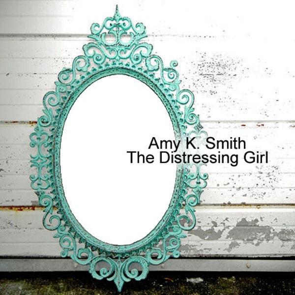 MIRROR Large Ornate Oval Frame - One Oval Framed Mirror - Painted and Distressed in the color you choose Gold Aqua Mint Gray Off White Pink