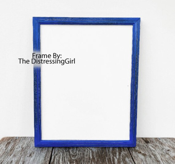 11x14 BLUE Picture Frame Wooden Painted Bright Primary Royal