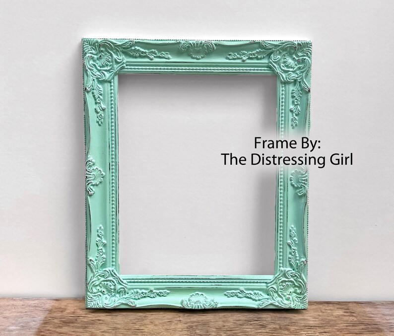 Mint Green 11x14 Picture Frame Ornate Mint Green Picture Frame Sweet Ornate 11 x 14 Minty Green frame Distressed 11 by 14 image 1