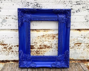 8x10 Ornate Cobalt Blue Frame 8 x 10 Chunky Thick Elaborate Picture Frame Large Antique Style Shabby Chic Victorian 8 by 10 Frame W/ Glass