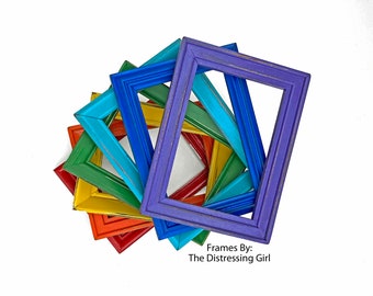 5x7 Rainbow Picture Frame Set of 7 - Purple Blue Aqua Green Yellow Orange and Red - Colorful frame set