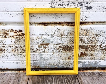 8x10 Yellow Picture Frame Rustic Yellow Frame 8 x 10 yellow frame with glass sunshine yellow bright yellow solid wood