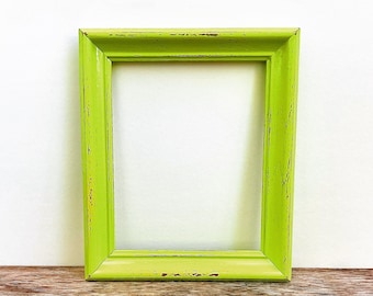 8x10 Chartreuse Picture Vintage Frame Wooden Painted Neon Lemon Lime Green Yellowish Frame Rustic Shabby Chic Bright Pop Of Color distressed