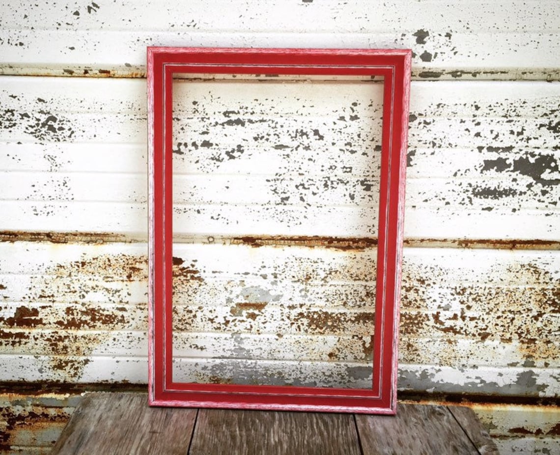 Red 12 X 18 Picture Frame Rustic Shabby Chic Moulding Painted Etsy
