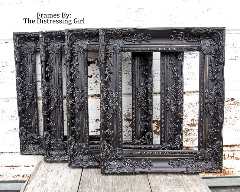 11x14 Black Ornate Picture Frame 3 Thick Chunky Vintage Rustic Shabby Chic Painted Distressed Black Victorian Princess Frame Great Gift image 4