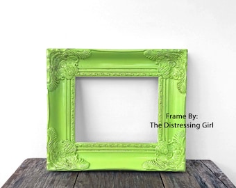 8x10 Ornate Chartreuse Yellow green Frame 8 x 10 Chunky Thick Elaborate Picture Frame Large Vintage Shabby Chic 8 by 10 Frame W/ Glass