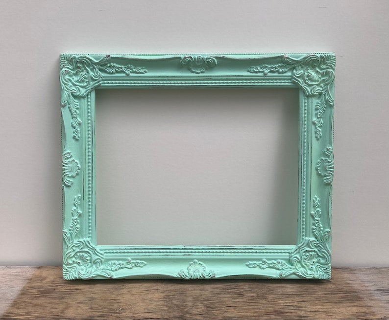 Mint Green 11x14 Picture Frame Ornate Mint Green Picture Frame Sweet Ornate 11 x 14 Minty Green frame Distressed 11 by 14 image 4