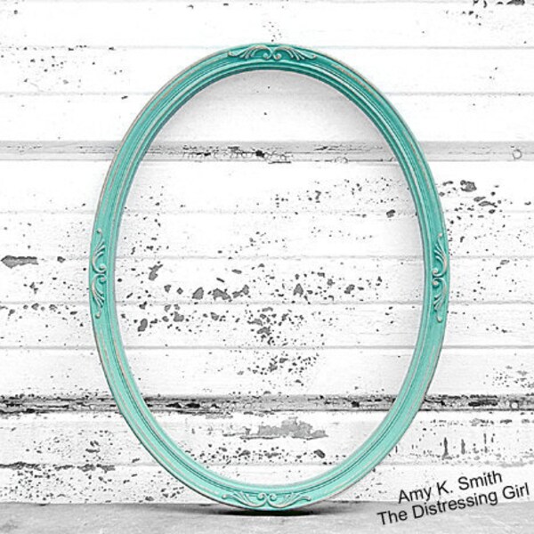 12 x 16 verzierten Oval Frame Vintage Oval Bilderrahmen - schäbig schick bemalten Distressed Rahmen weiß Aqua Mint blau grün gelb grau Marine Coral