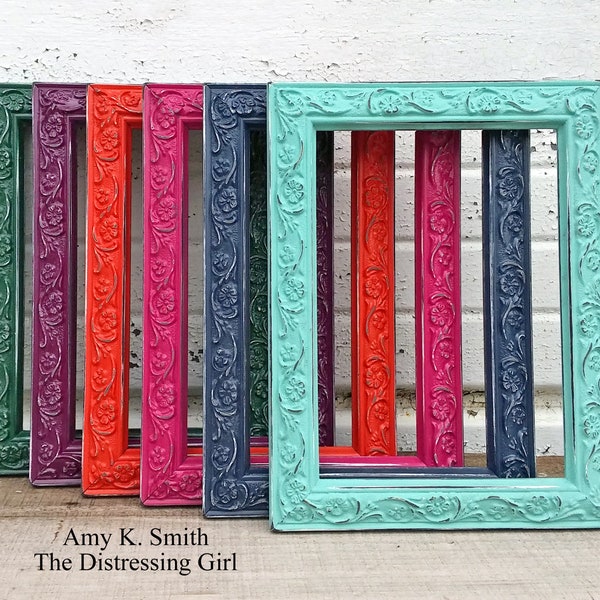 8 x 12 Verschnörgelter Bilderrahmen Sweet Thin Flower Frame Painted Distressed in the color you choose - Navy Gelb Rot Gold Pfirsich Mint Aqua Grau