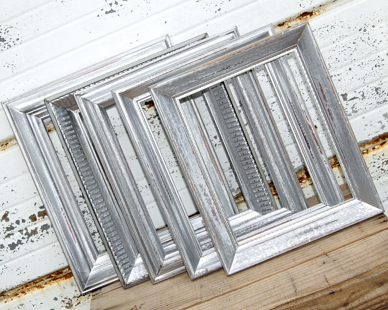 Rustic Shinny Metallic Silver Distressed Frame One Silver 8x10 Random Picture Frame Shabby Chic Vintage Chrome Color Photo Frame