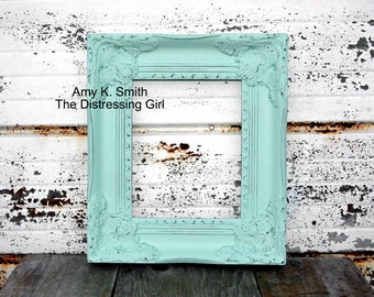 Ornate 8x10 Frame - 8 x 10 Mint Green Minty Chunky Thick Vintage Shabby Chic Victorian 8 by 10 Frame W/ Glass and Backing