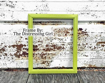 11 x 14 One Chartreuse Picture Frame 11x14 Wooden Painted Neon Lemon Lime Green Yellowish Yellow Rustic Bright Pop Of Color