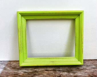 8x10 Chartreuse Picture Vintage Frame Wooden Painted Neon Lemon Lime Green Yellowish Frame Rustic Shabby Chic Bright Pop Of Color distressed