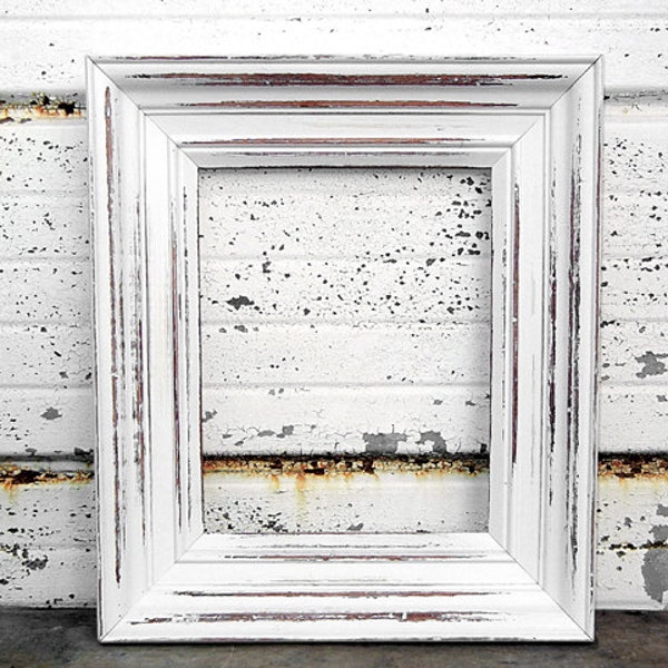 Thick 8x10 White Frame - Thick Wide Bright White Rustic Shabby Chic Distressed Frame - Gallery Mantle Wall Romantic Wedding Decor