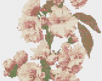 Patrón de punto de cruz floral de flores de cerezo