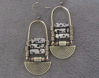 Chandelier earrings Afrocentric leopard skin jasper and brass, ethnic statement earrings, chunky bold earrings, African earrings