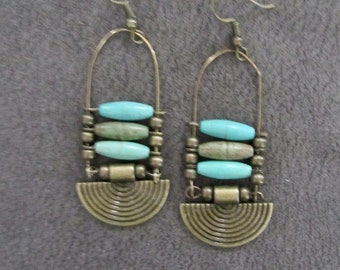 Ethnic earrings,  Afrocentric earrings, boho earrings, tribal earrings, bronze and teal rustic earrings, bold earrings, modern