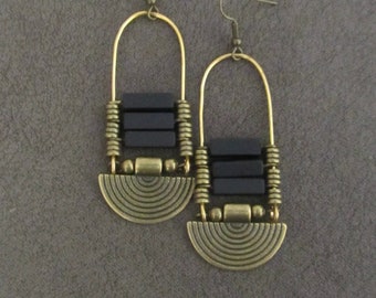 Black and bronze ethnic earrings