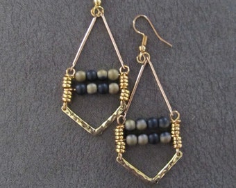 Mid century modern geometric industrial earrings, black
