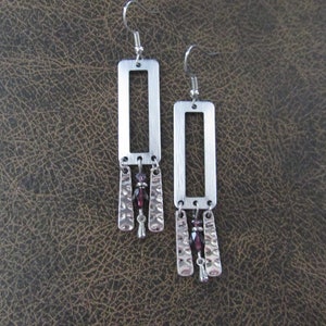 Crystal and silver chandelier earrings purple