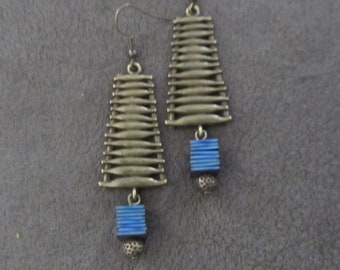 Blue and bronze mid century modern earrings