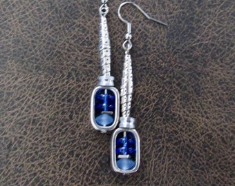 Silver and periwinkle glass dangle earrings, artisan ethnic earrings, simple chic